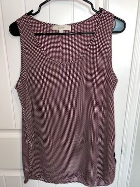 LOFT Burgundy & White Sleeveless Super Light & Airy Round Neck Top Size M